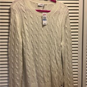 Vineyard Vines Sequin Cable Crewneck Knit Sweater - Cream